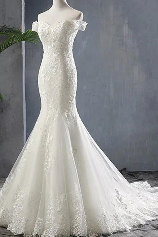 Applique Off Shoulder Lace-up Mermaid Elegant Wedding Dresses (ZD14745)