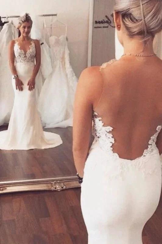 Appliqued Sleeveless Beach Mermaid Elegant Wedding Dresses (ZD14753)