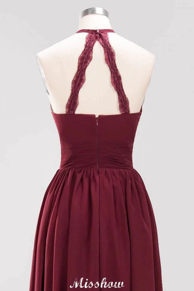 Appliques Halter Sleeveless Floor-Length Bridesmaid Dresses with Ruffles A-line Chiffon Evening Maxi Dress (ZD12918)