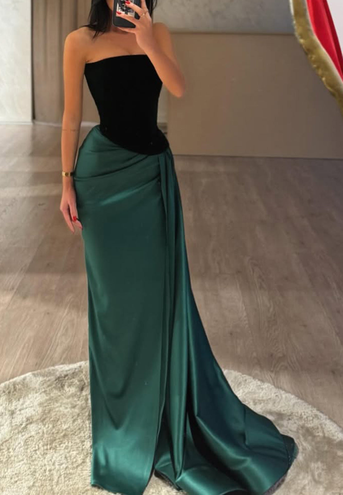 Sheath Strapless Side Slit Long Prom Party Dress