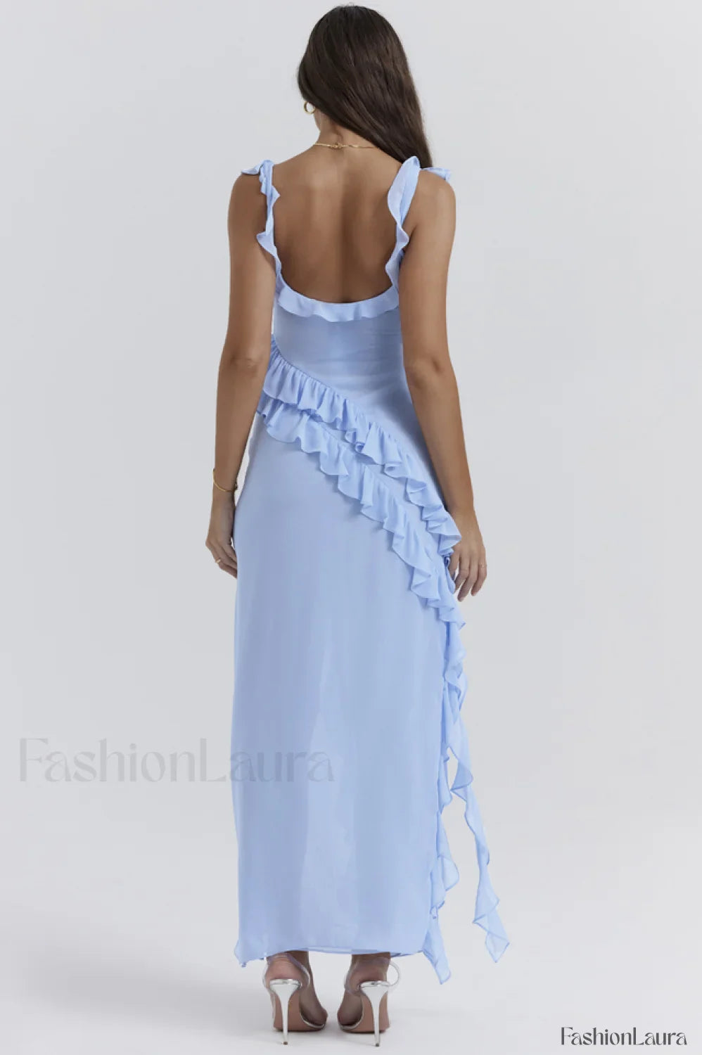 Ariela Soft Blue Charming Ruffle Maxi Dress