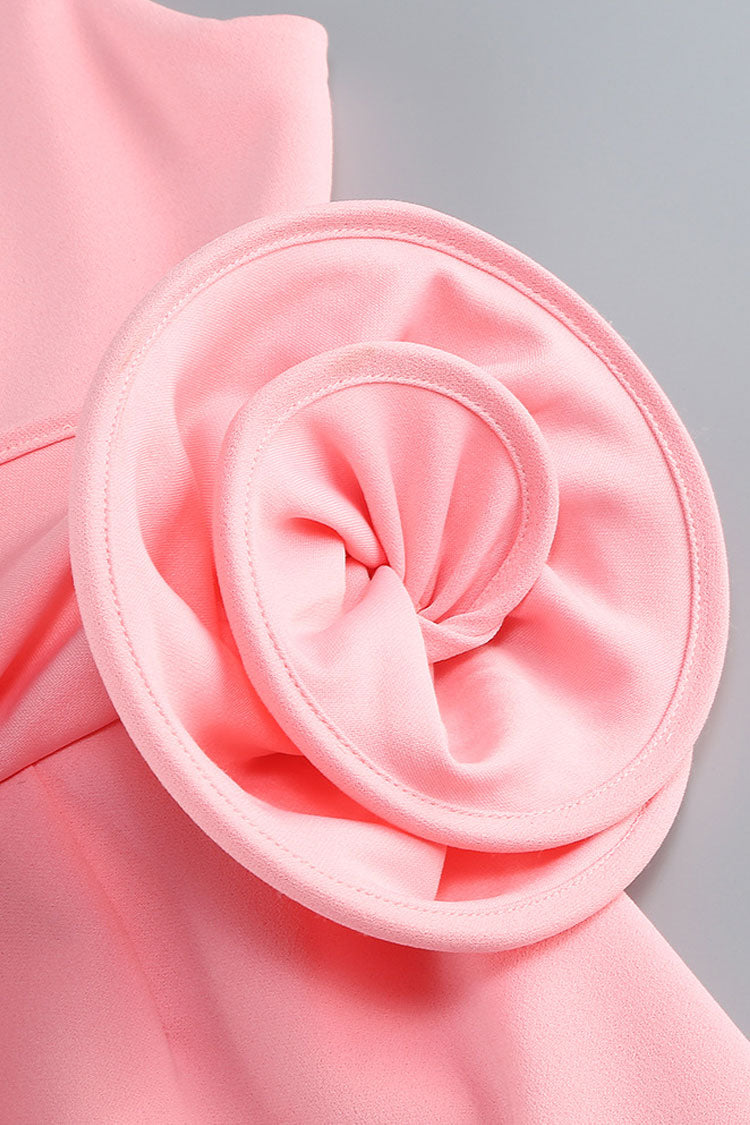 Artistic Crew Neck Backless Rosette Peplum Crepe Party Mini Dress - Fashionpara