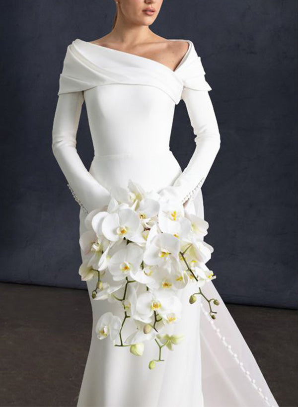 Asymmetrical Long Sleeves Elastic Satin Wedding Dresses