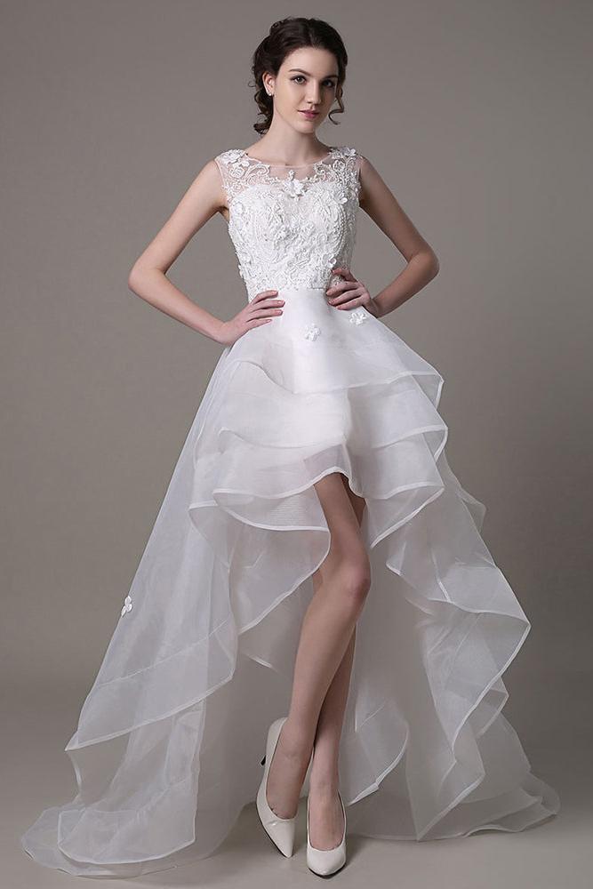 Asymmetrical Organza Wedding Dress High-Low A-Line With Lace Beading Flower Exclusive