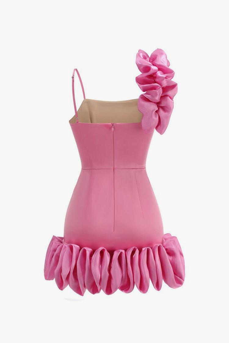 Asymmetrical Oversized Ruffle Sleeveless Bodycon Satin Party Mini Dress - Fashionpara