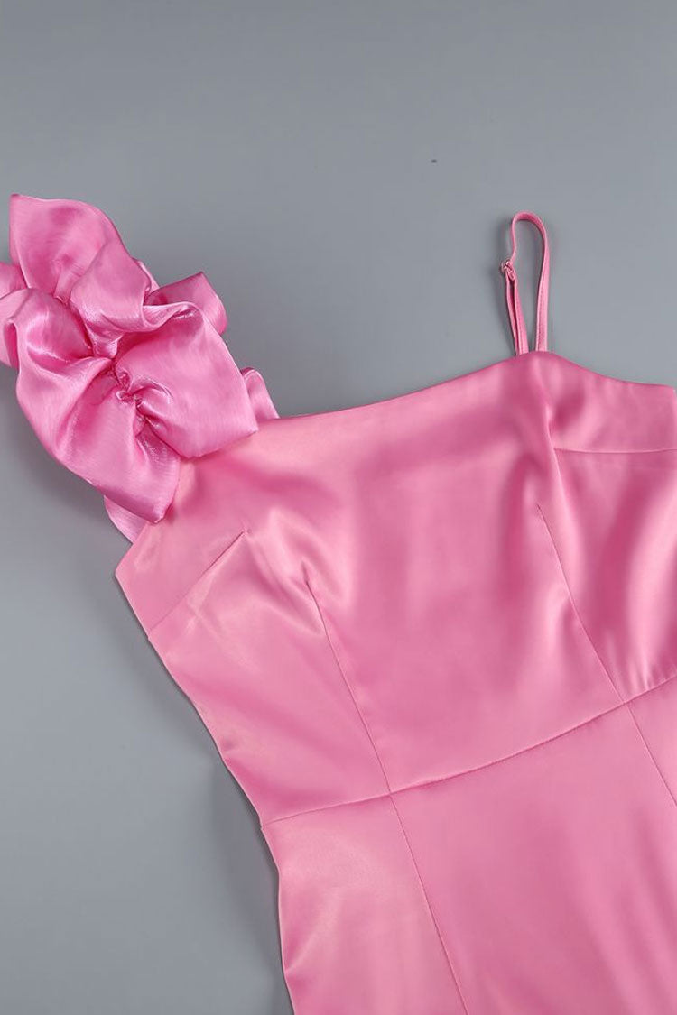 Asymmetrical Oversized Ruffle Sleeveless Bodycon Satin Party Mini Dress - Fashionpara