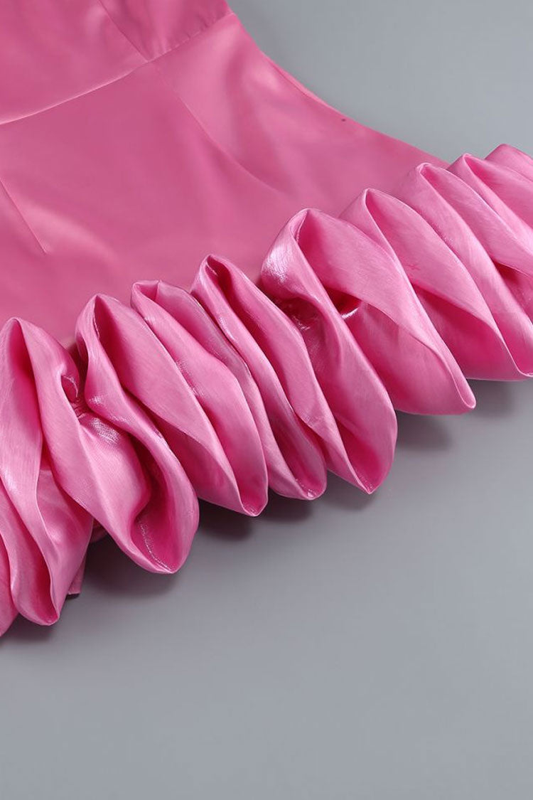 Asymmetrical Oversized Ruffle Sleeveless Bodycon Satin Party Mini Dress - Fashionpara