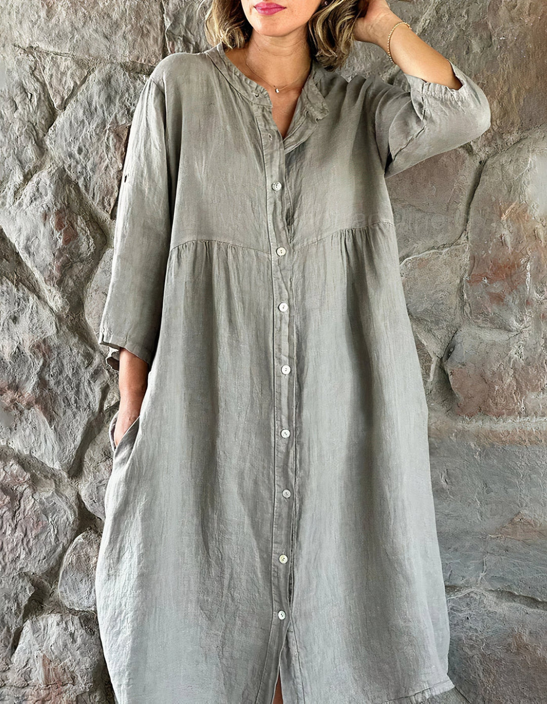 Gabriela Statement Breathable Cotton and Linen Beach Dress Evening Wear Edit