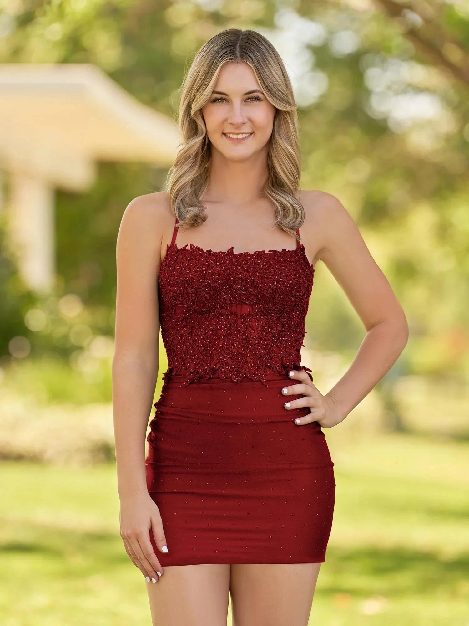 Bodycon Dark Green Spaghetti Straps Short Homecoming Dress with Appliques by KissProm