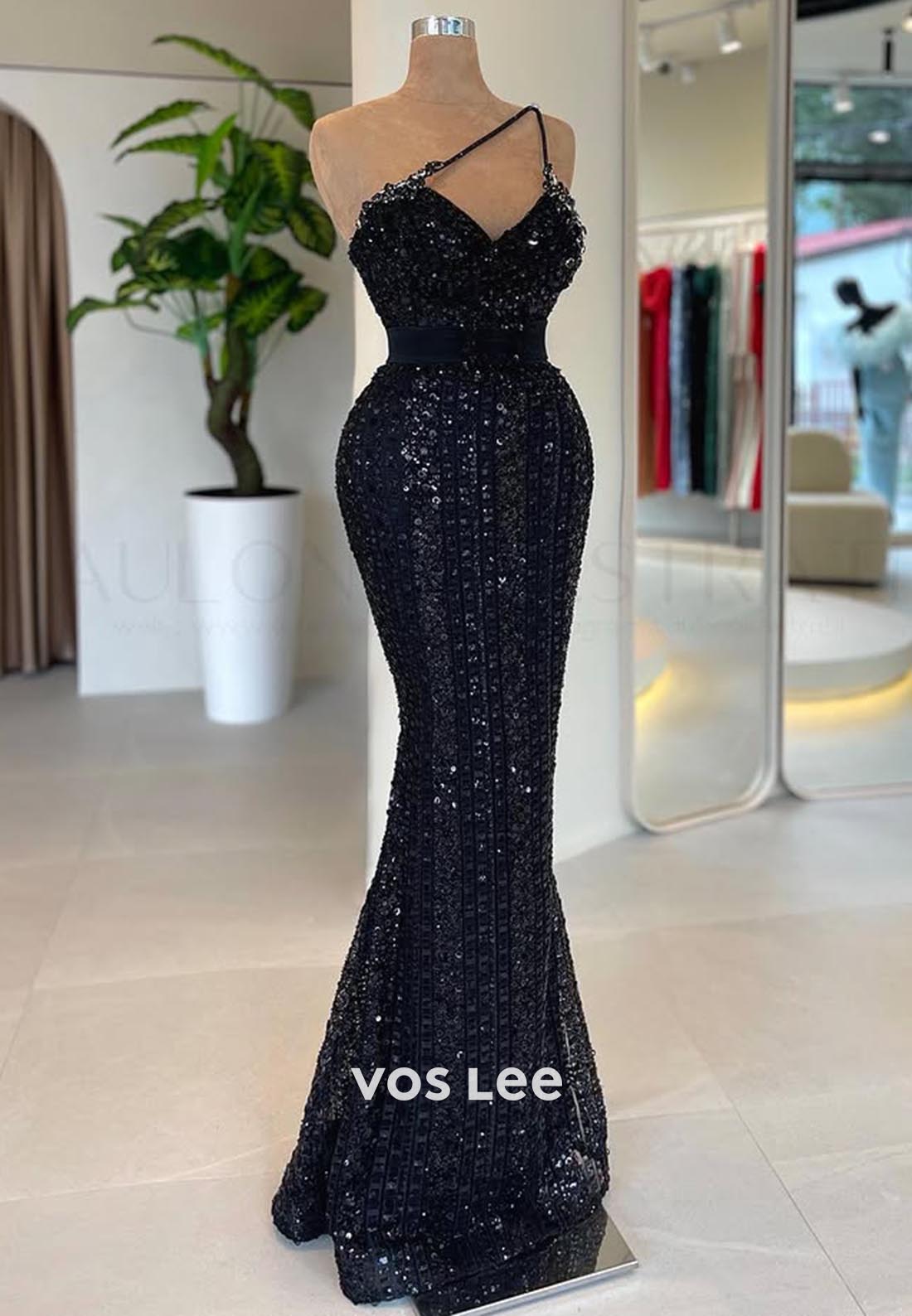 New V-Neck Mermaid Straps Sequins Long Evening Dresses 2025