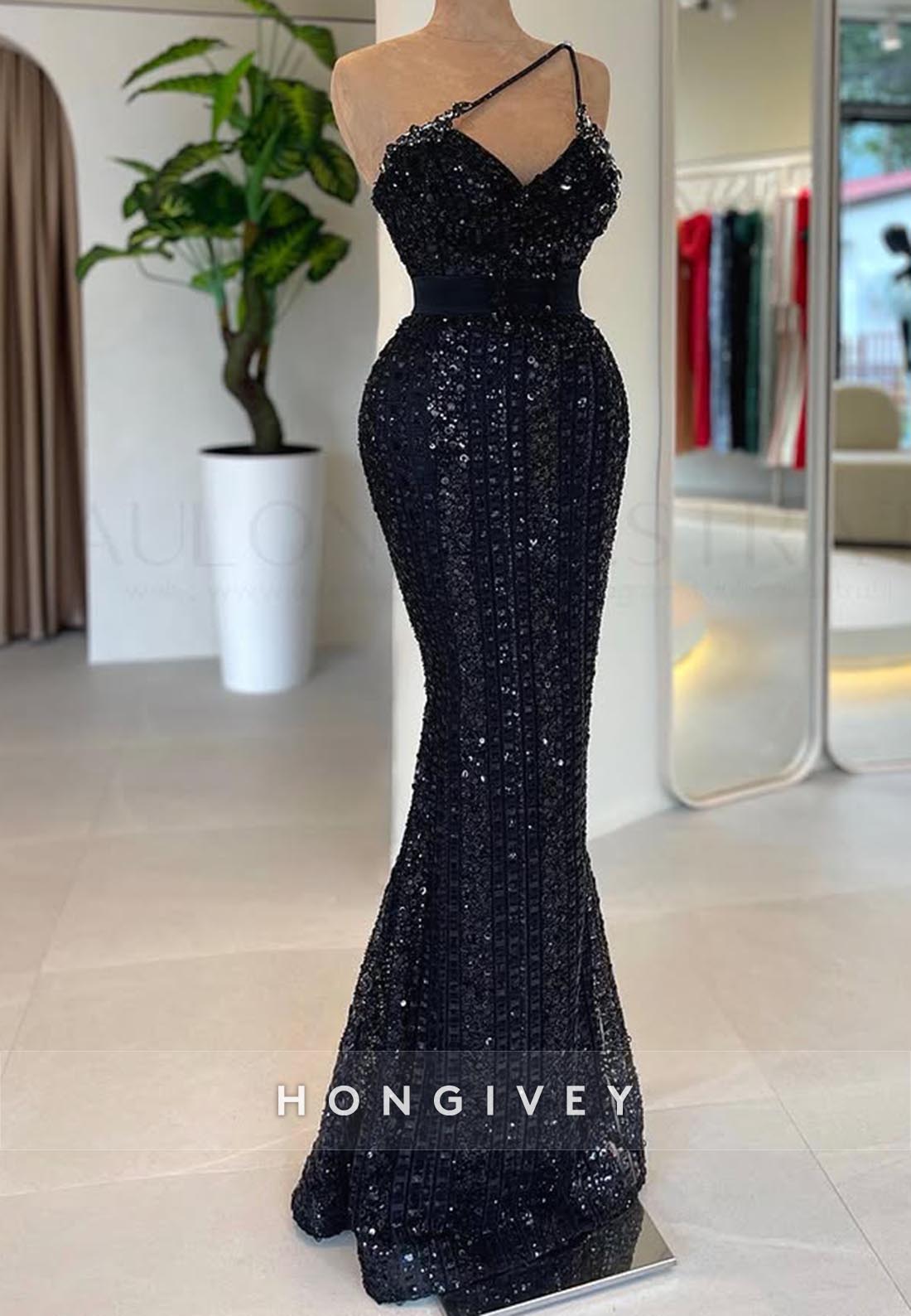 New V-Neck Mermaid Straps Sequins Long Evening Dresses 2025