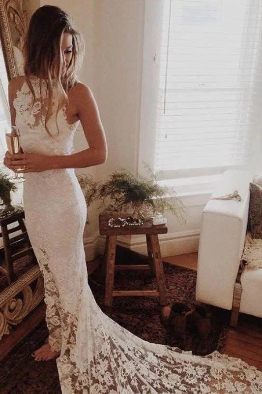 Awesome Lace Open Back Beach Mermaid Elegant Wedding Dresses (ZD16584)
