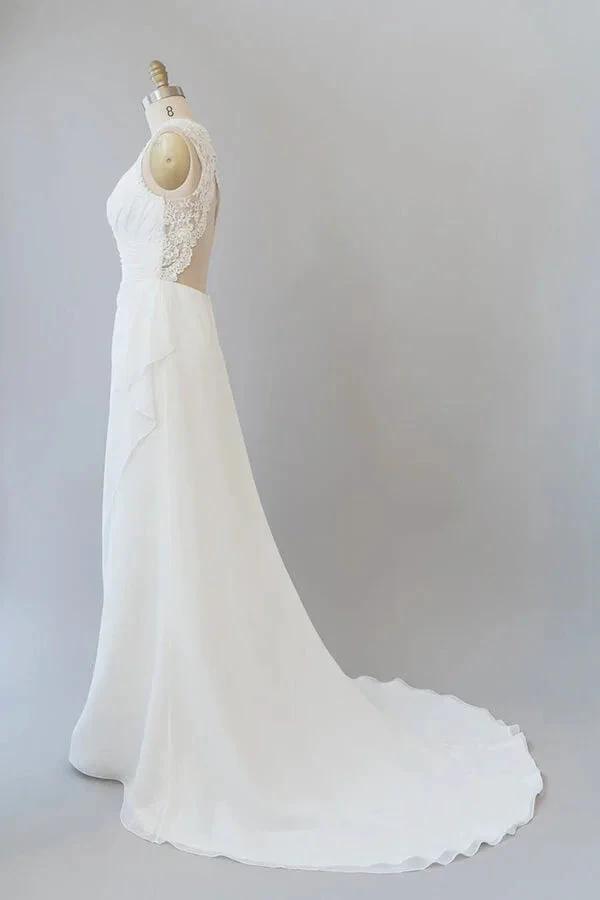 Awesome Long Sheath Lace Chiffon Backless Wedding Dress (ZD14381)