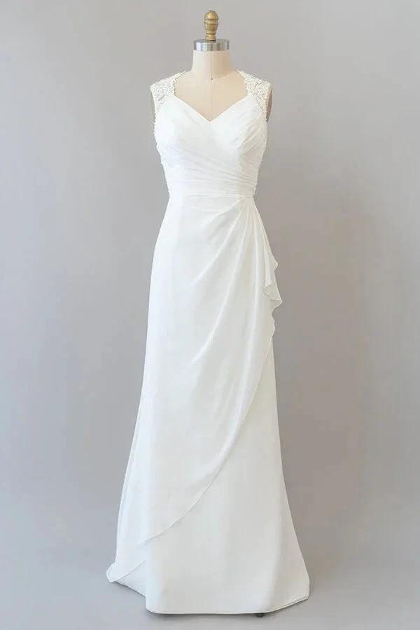 Awesome Long Sheath Lace Chiffon Backless Wedding Dress (ZD14381)