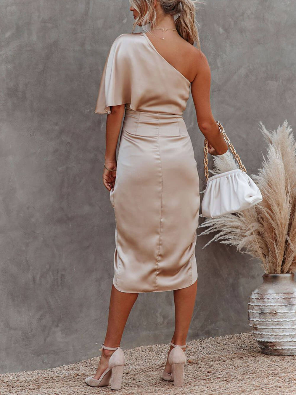 Single Sleeve Irregular Evening Dress - View 4 | VelvetHem