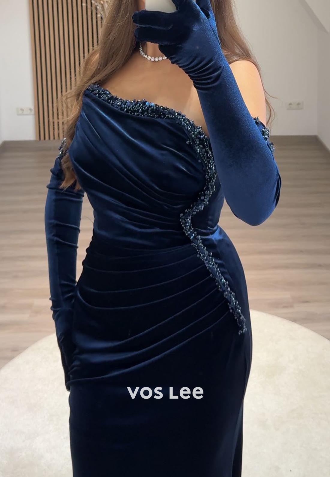 Column Off the Shoulder Pleated Floor-Length Beading Formal Evening Dresses