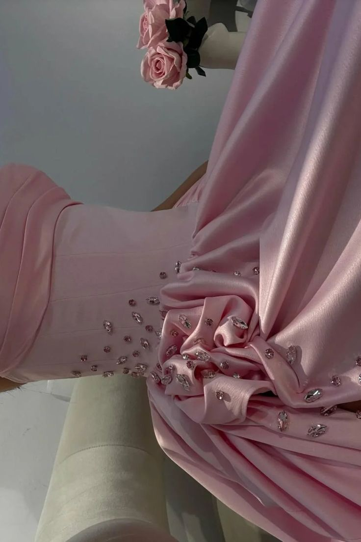 Baby Pink Sweetheart Satin Long Prom Dresses A-Line Party Dress