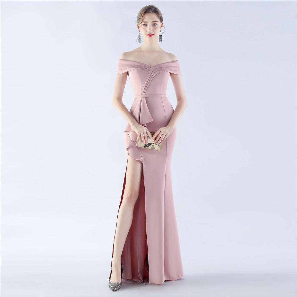 Classic Satin Off Shoulder Long Evening Dress - Elegant & Timeless - View 4 | VelvetHem