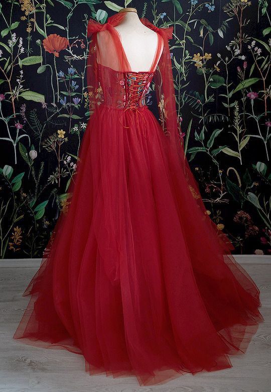 Red Prom Dress Tulle Evening Gowns C1240