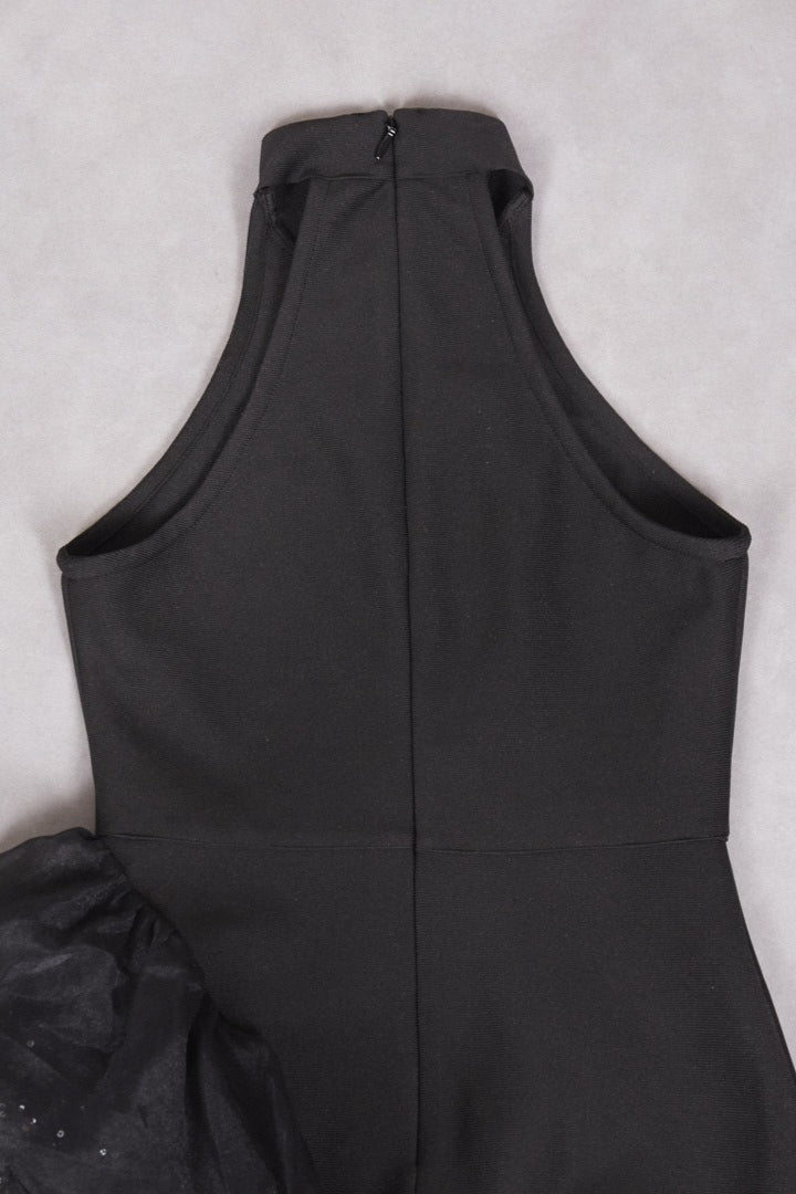 Black Ruffled Mesh Dress with Relaxed Fit and Boutique Fashion Look