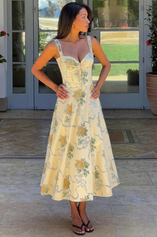 Spaghetti Strap Print Pleated Floral Dress - View 7 | FashionDia