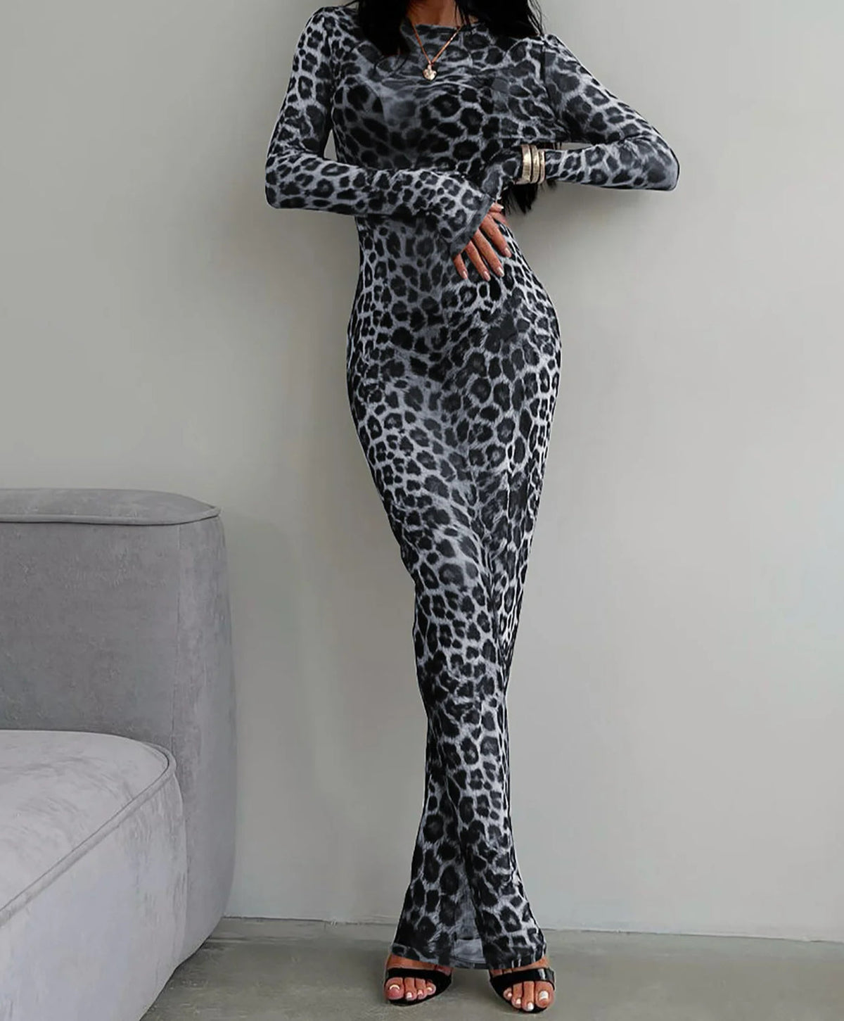Leopard Print Sleeve Maxi Dress - View 3 | VelvetHem
