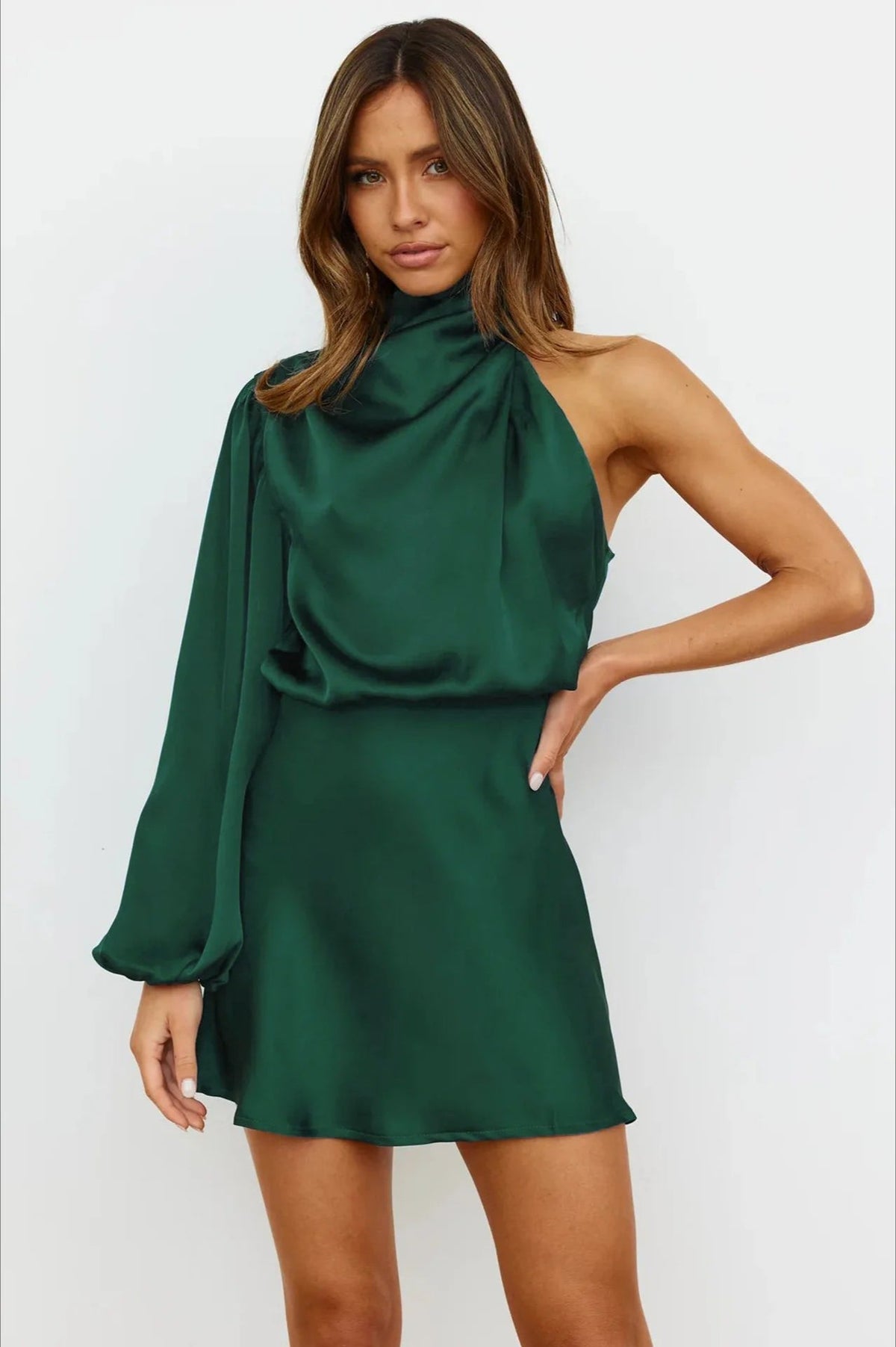 Satin One-Shoulder Mini Dress - View 8 | FashionDia