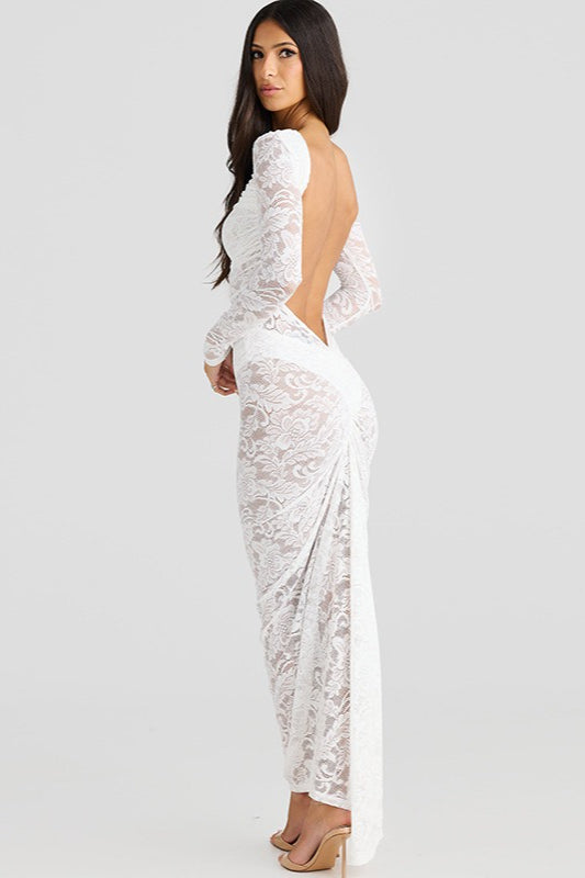 Lace Backless Long Sleeve Lace Dress - VelvetHem