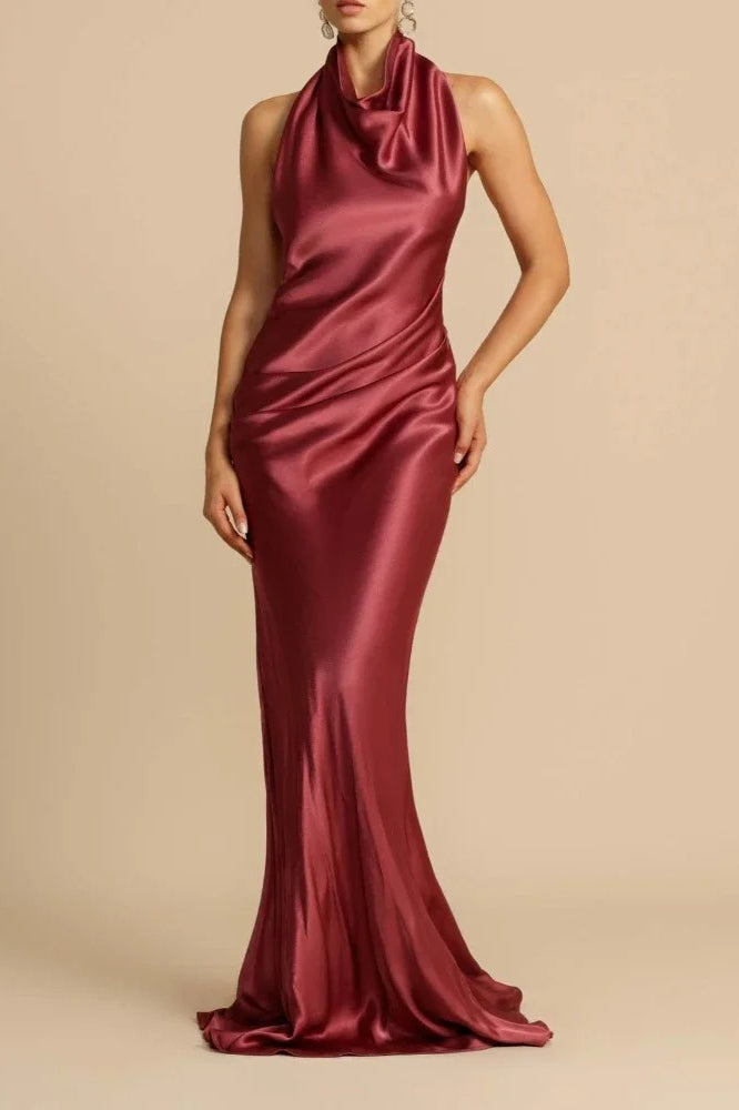Satin Halter Neck Maxi Dress - View 6 | FashionDia