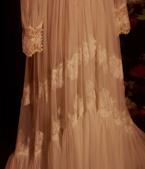 Ve Neck Ivory Lace Wedding Dress With Long Sleeves Elegant Wedding Gowns - View 3 | VelvetHem