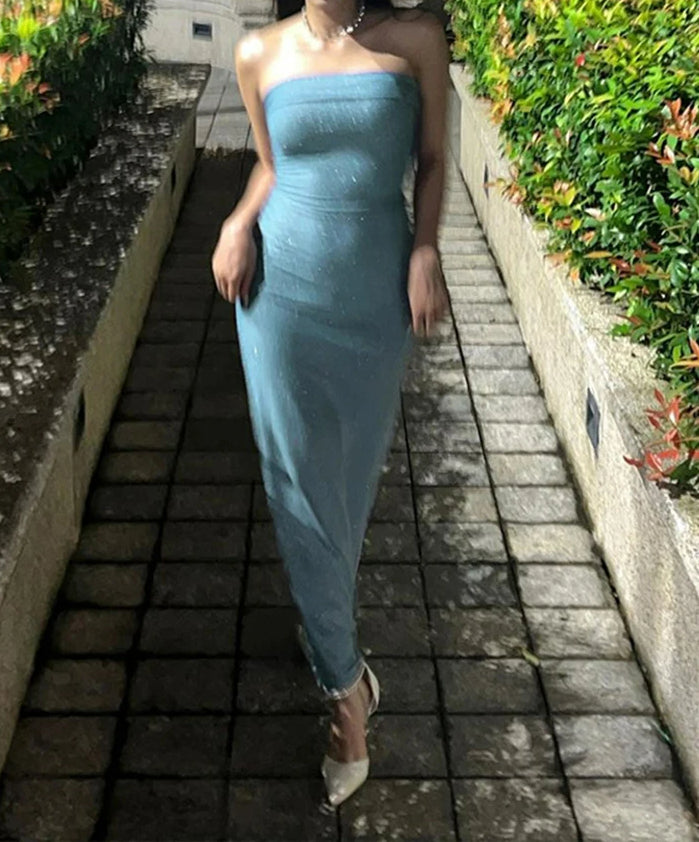 Glitter Sleeveless Tube Maxi Dress - View 3 | VelvetHem