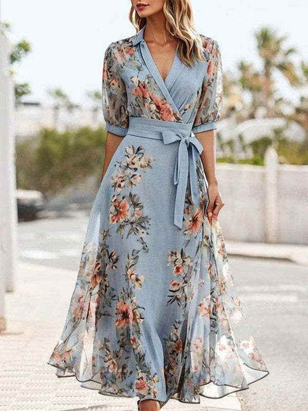 Chic Hilda V Neck Midi Dress Elevated Occasion Wear