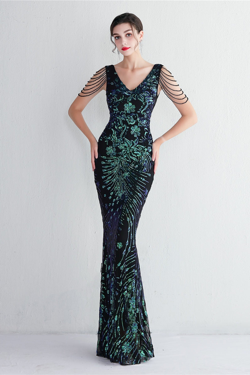 Elegant Long Slim Sequin Formal Event Sequin Dress - View 7 | VelvetHem