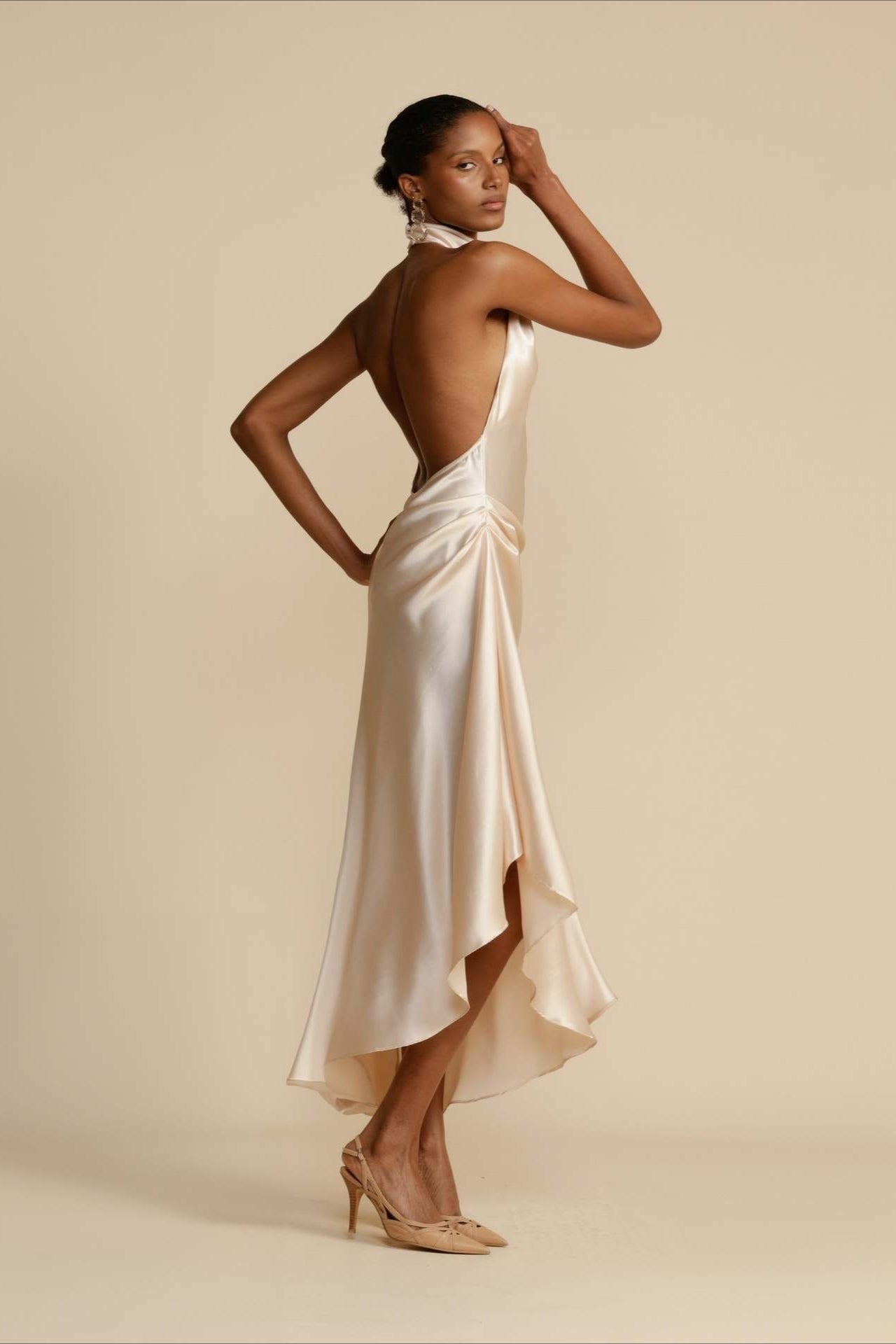 Elegant Satin Slit Contemporary Dress for Comfort Fit Design