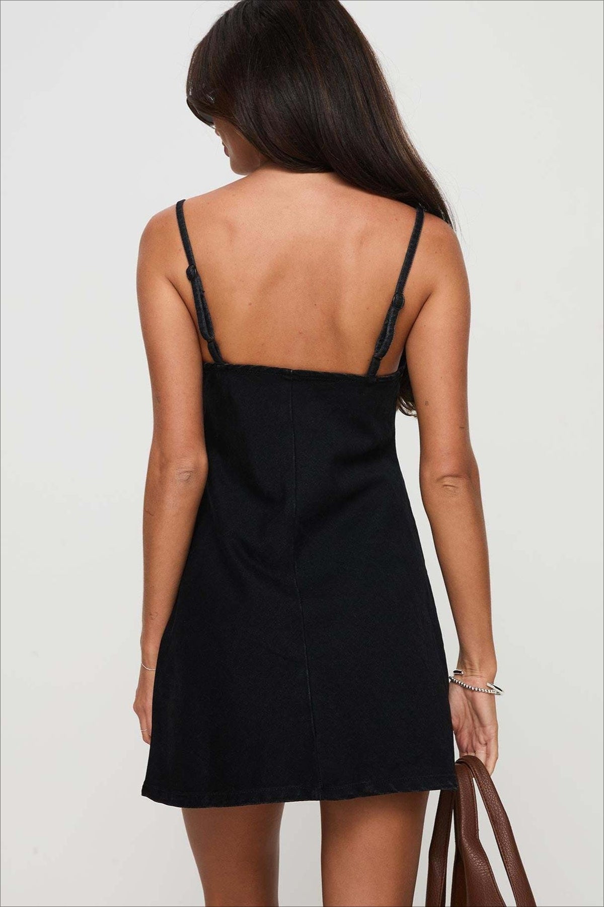 Low Cut Spaghetti Strap Denim Dress - View 7 | VelvetHem