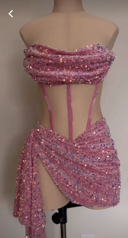 Sexy Pink Sequin Birthday Dress Short Evening Dress J8351