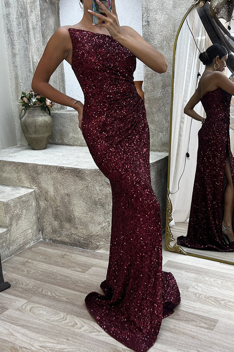 Sexy Formal Solid Slit Asymmetrical Oblique Collar Evening Dress Dresses - View 9 | VelvetHem