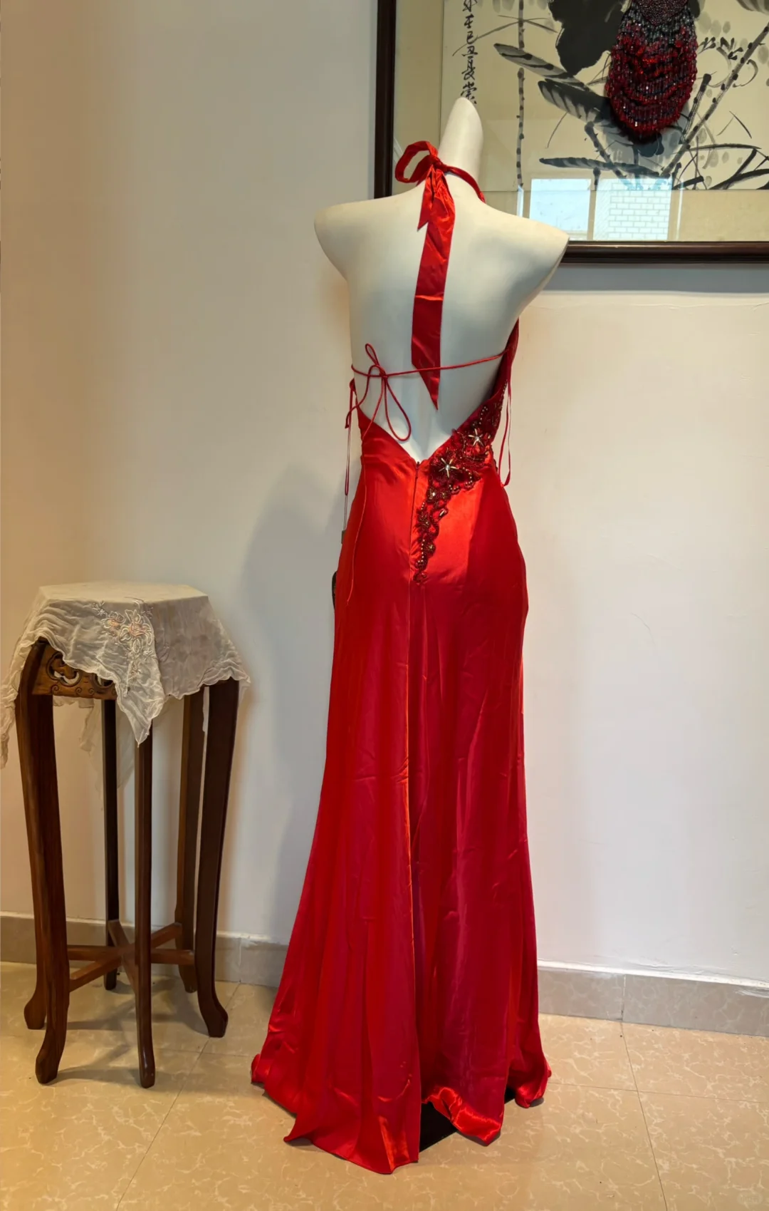 Halter Red Backless Long Prom Dress Backless Formal Evening Party Gown