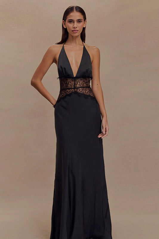 V Neck Backless Lace Dress - View 3 | VelvetHem