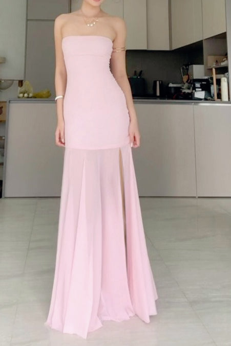 Strapless Edition Sheer Slit Maxi Birthday Dress