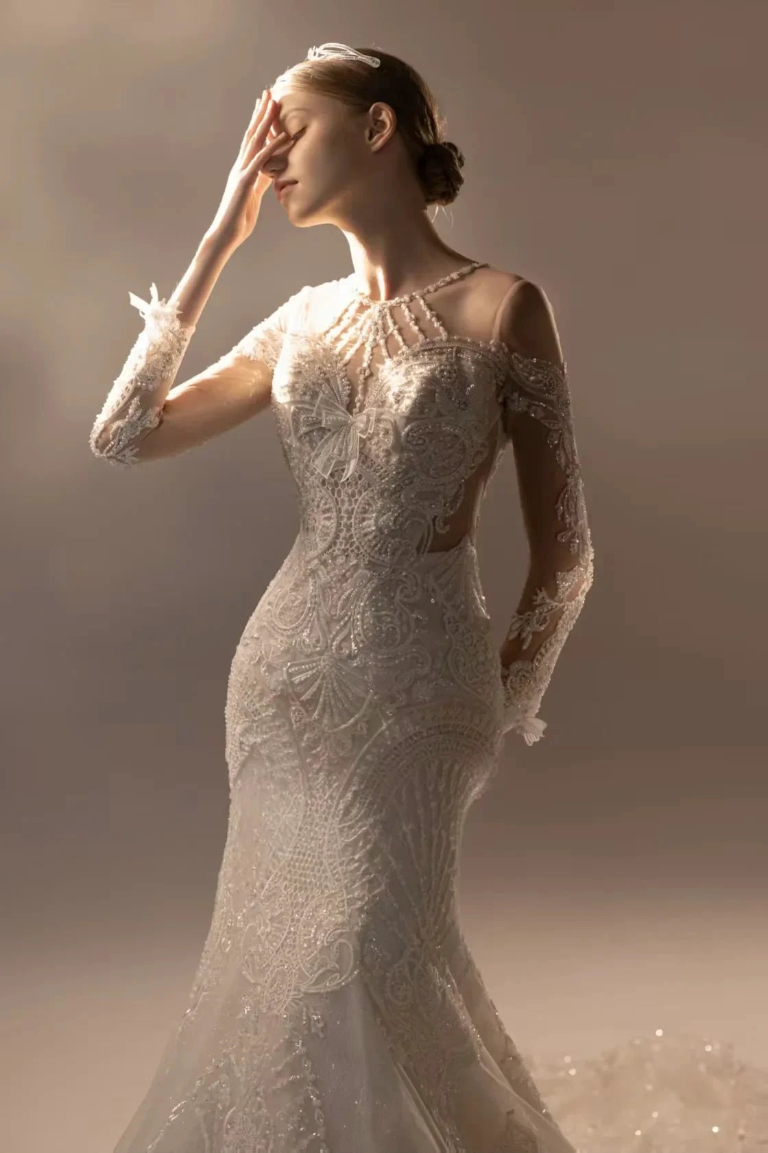 Exquisite Mermaid Halter Neck Illusion Lace Wedding Dress with Beaded Embroidery & Keyhole Back (ZD16916) - View 3 | VelvetHem