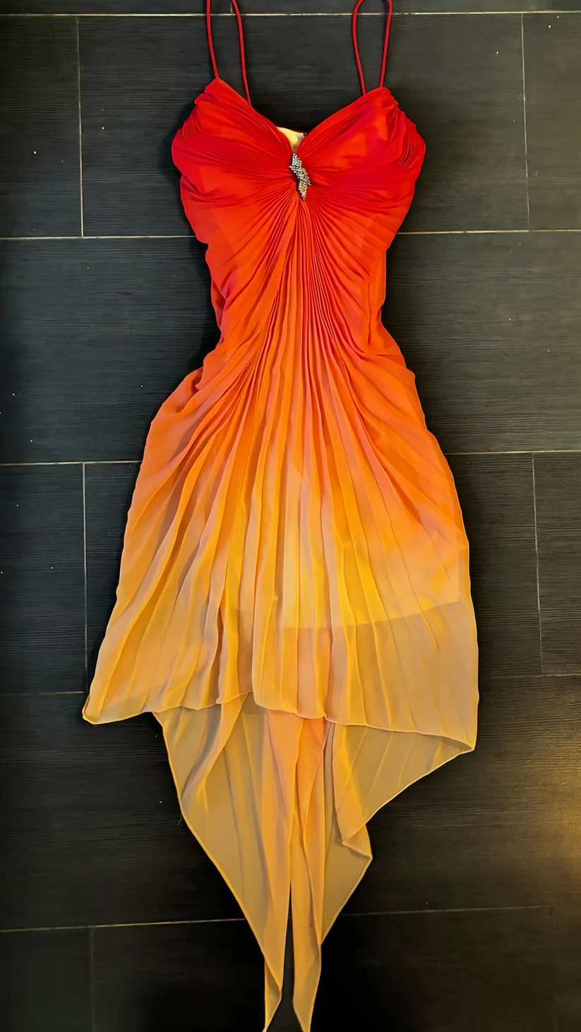 Red Yellow Chiffon Homecoming Dresses Pleaded Short Prom Dress J8754
