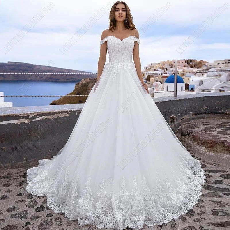 Sweetheart Wedding Dress Appliques A Line Wedding Gowns Off Shoulder Lace Up Vestidos De Noiva Mariage Princess (ZD13542)
