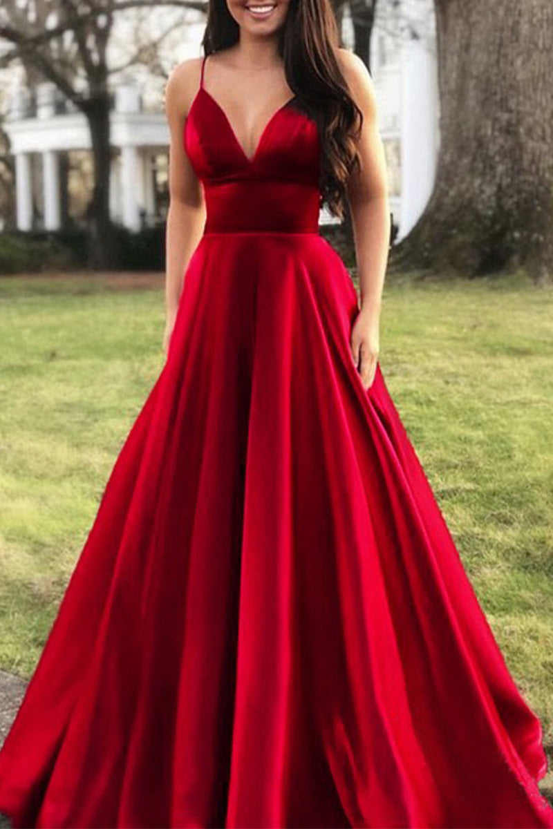 Elegant Formal Solid Solid Color V Neck Evening Dress Dresses(5 Colors) - VelvetHem