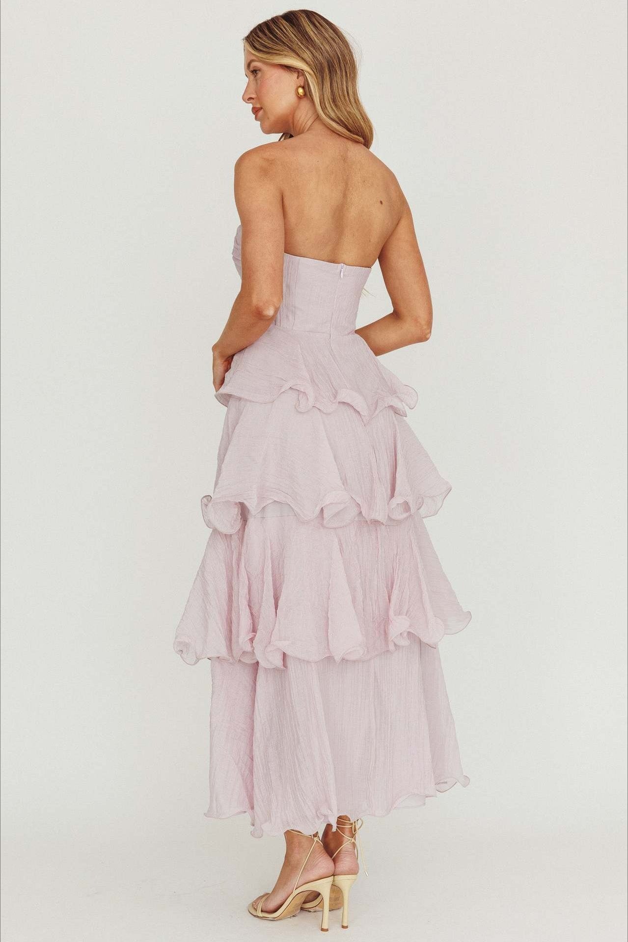 Sexy Slim Fit Strapless Backless Ruffled Prom Dress