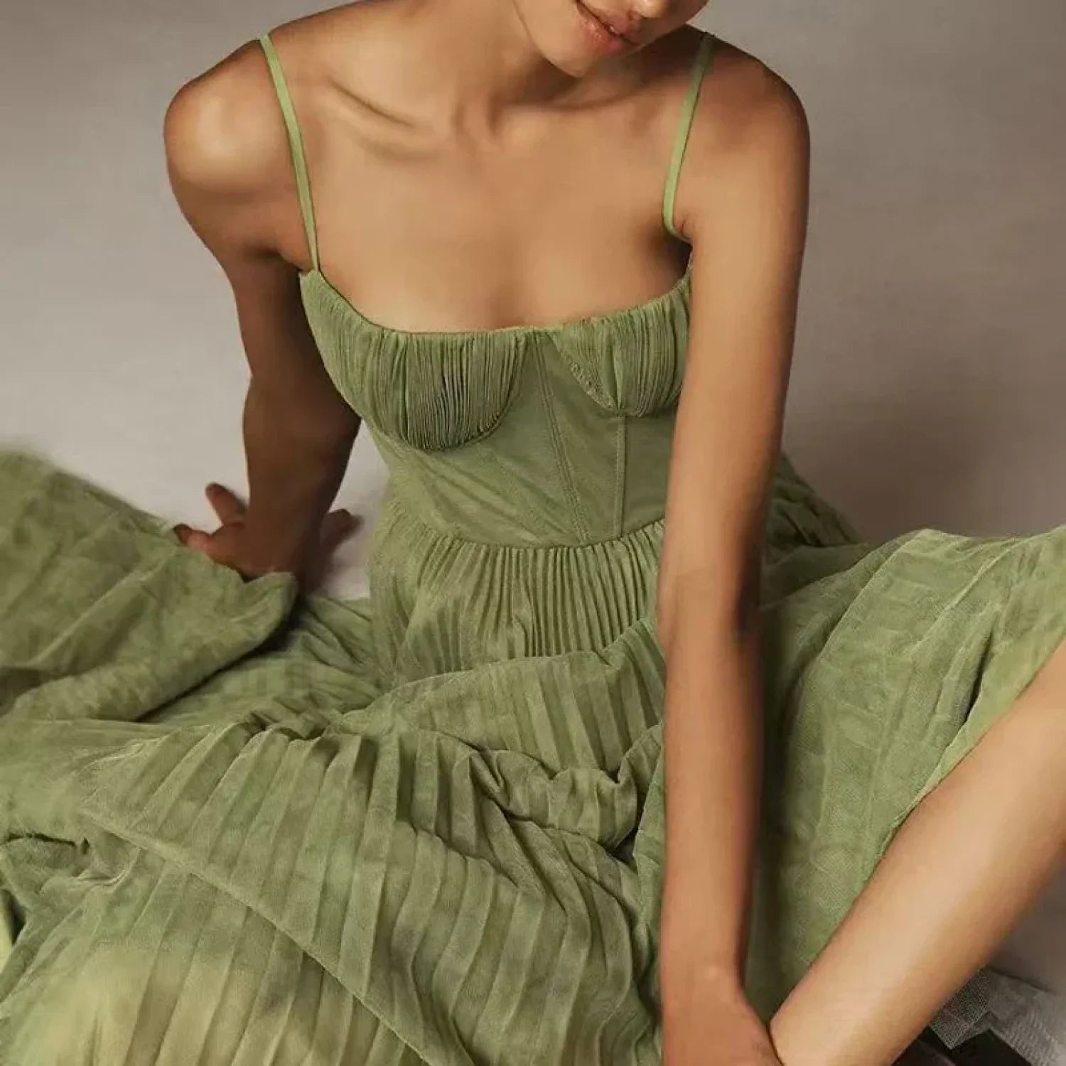 Backless Lace-Up Spaghetti Midi Dress