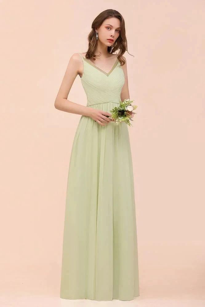 Backless Sage Bridesmaid Dress Floor Length Spring /Summer Maid of honor Dress (ZD12983)