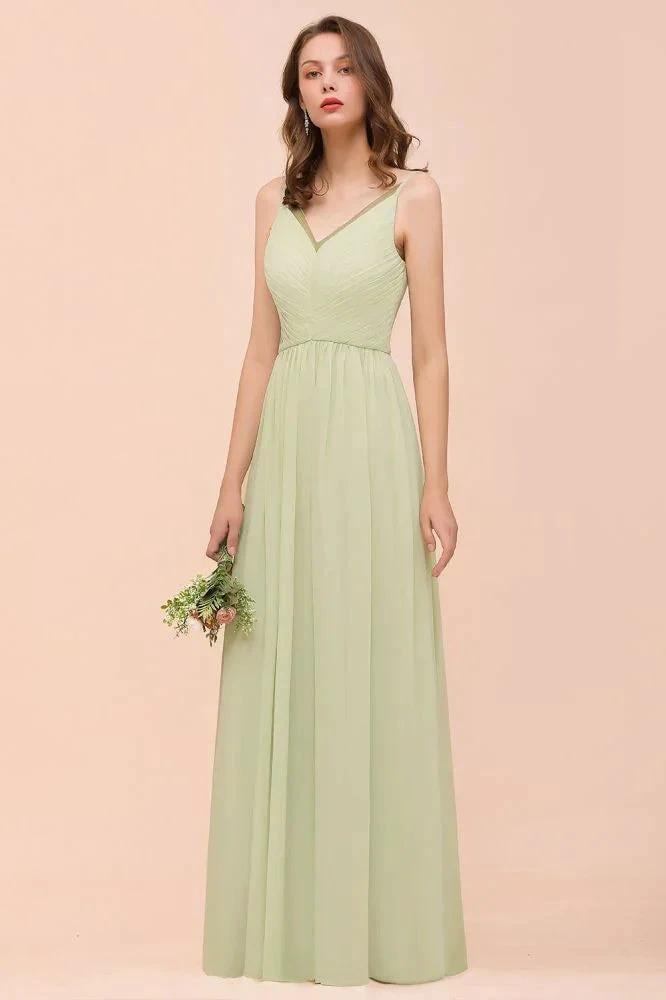 Backless Sage Bridesmaid Dress Floor Length Spring /Summer Maid of honor Dress (ZD12983)