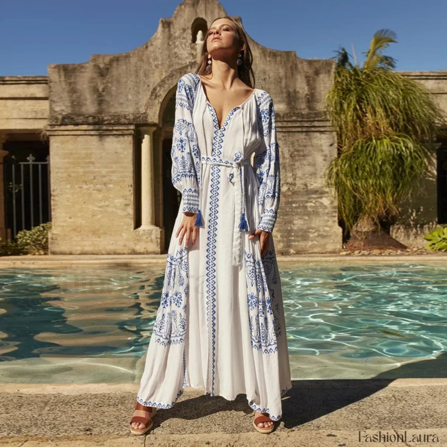 Bahia Embroidered Long Boho Dress
