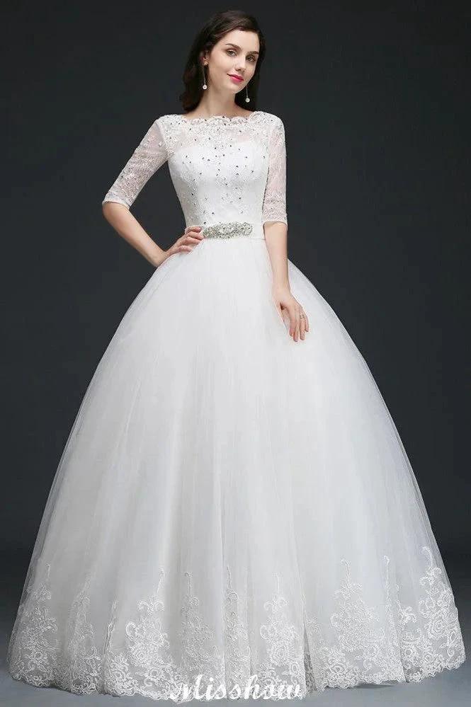 Ball Gown Floor Length Tulle Glamorous Wedding Dresses with Lace by misshow.com